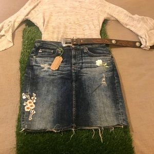 Designer, one of kind denim skirt.